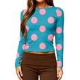 thumbnail image 5 of Garbnen Womens Long Sleeve Shirt Polka Dot Slim Fit Crewneck Tops for Women Basic Fall Winter Casual Dressy Ladies Tops and Blouses Blue XXL, 5 of 5