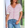 thumbnail image 6 of FreshPretty Women's Short Sleeve Sweater Spring Summer Crochet Knit Tops V Neck Striped Button Down Dressy Casual Blouses, 6 of 9