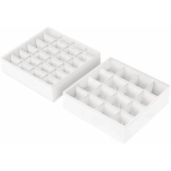 Sock Drawer Organizer Divider 2 Packs Underwear Organizer, 24 Cell   16 Cell Closet Organizers and Storage Sock Holders Organizers for Storing Socks, Handkerchiefs, Ties, Belts (White)