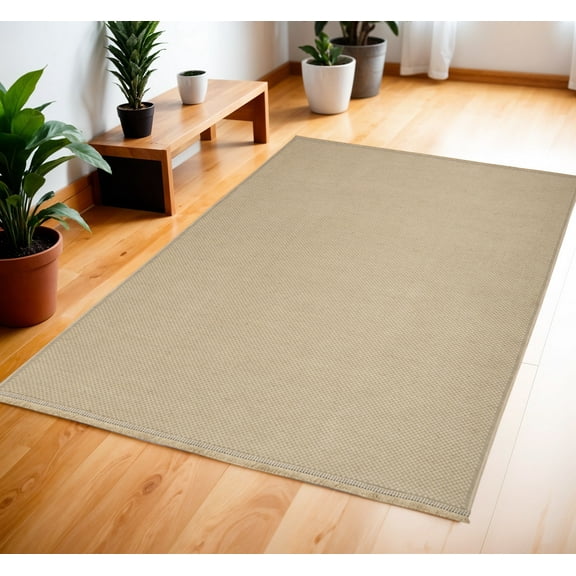 HomeRoots 556244 4 x 6 ft. Flatweave Non Skid Rectangle Area Rug with Fringe, Natural