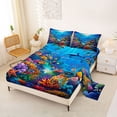 thumbnail image 2 of jejeloiu Colorful Ocean Coral Bed Sheets,Dolphin Fish Print Full Size Sheets For Boys,Multicolor Blue,4 Pieces,1 Flat Sheet, 1 Fitted Sheet and 2 Pillowcases, 2 of 6