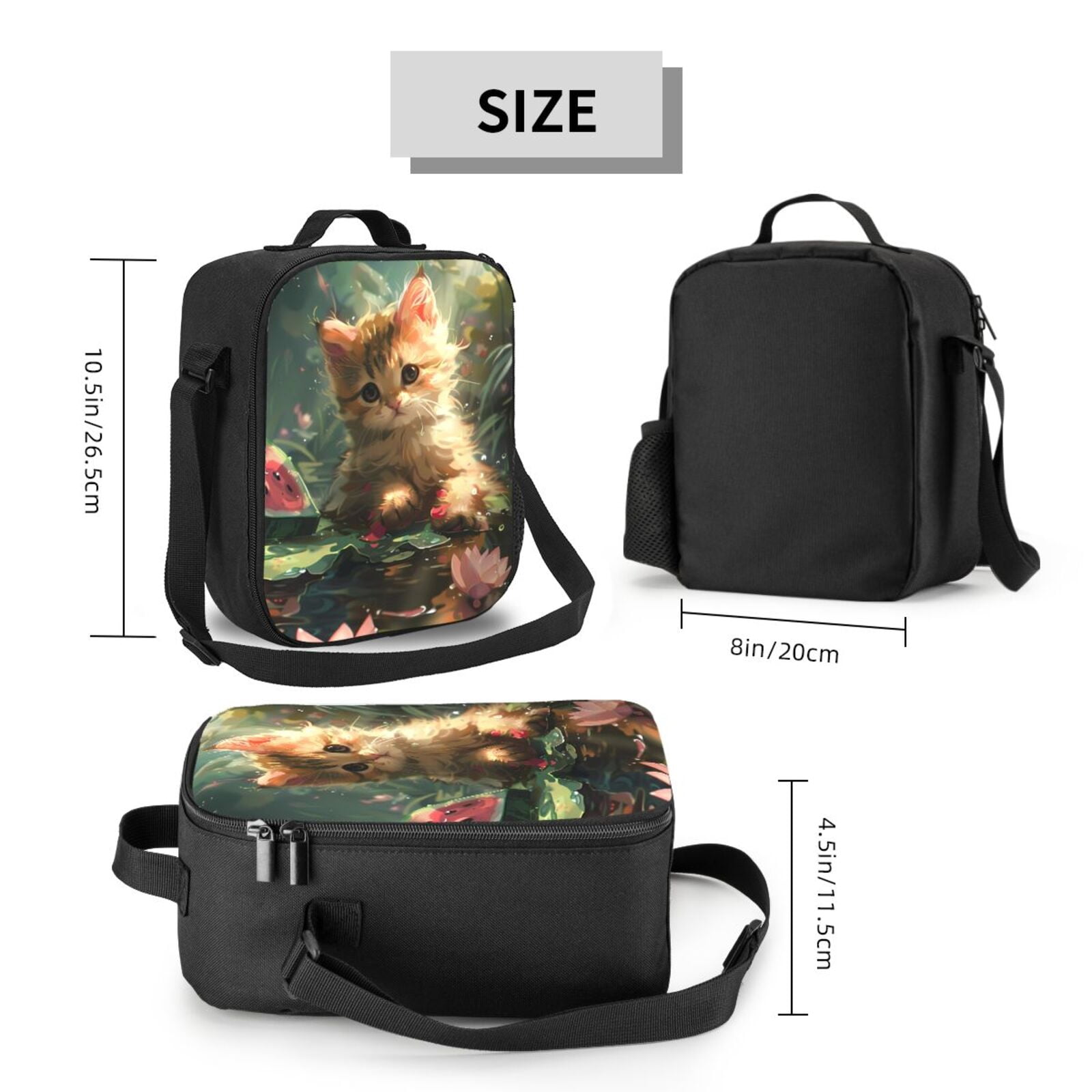 Ratiio Cute Kitten Water Lilies Print Lunch Box - Reusable Lunch Bag Men Adult Women- Insulated LunchBox