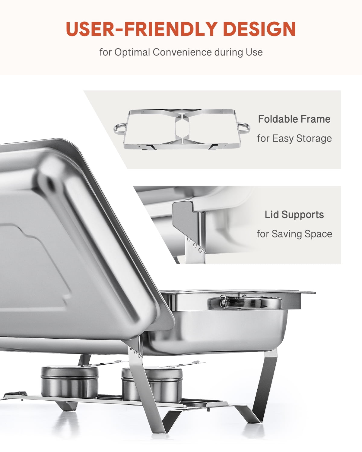 Wilprep 4-Pack Chafing Dish Buffet Set, 8Qt Stainless Steel Foldable Catering Food Warmer 1/3 Size Food Pan
