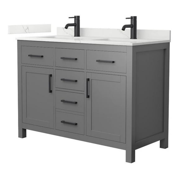 Beckett 48" Dark Gray Double Vanity & Giotto Quartz Top (1-Hole) & Black Trim