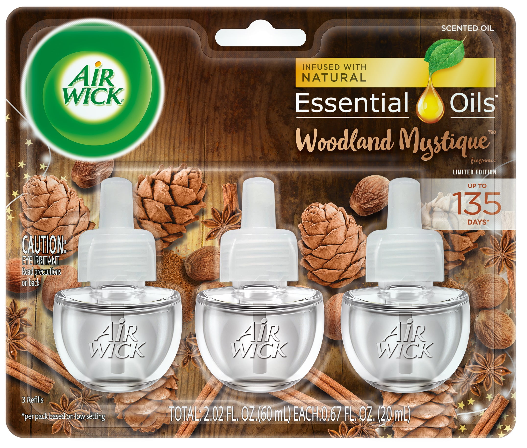 Air Wick Plug In Refill, 3ct, Woodland Mystique, Scented Oil, Air Freshener, Essential Oils