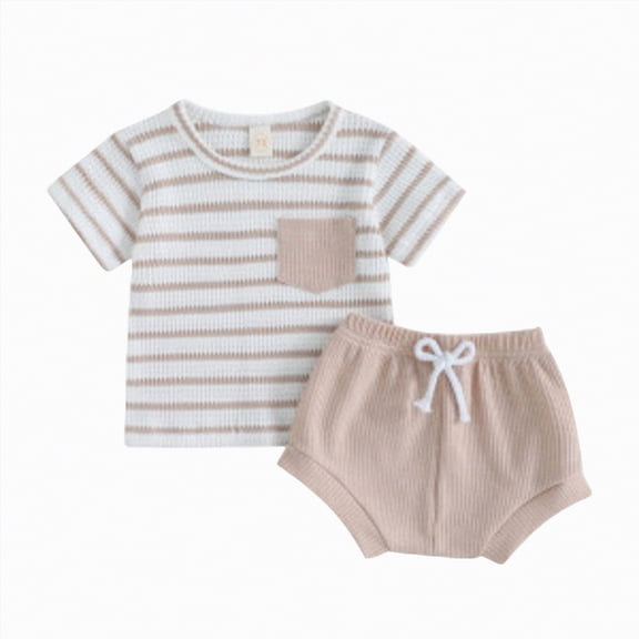kpoplk Newborn Baby Unisex Summer Outfit Short Sleeve Solid Color T-Shirt & Shorts Set Soft Breathable Cotton 2Pcs for 0 3 6 9 12 Months 12-18 Months,White