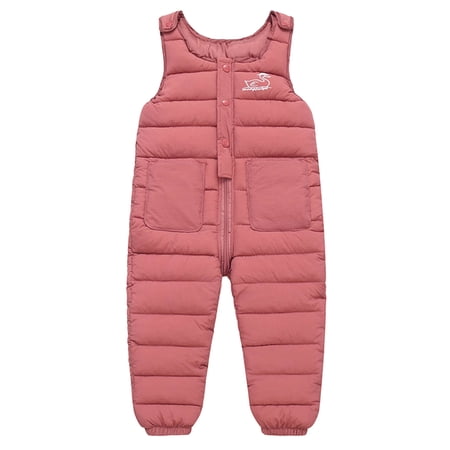 Toddler Boys Girls Snow Pants Winter Warm Down Coat Jumpsuit Classic Windproof Ski Snow Bib Overalls Snowsuit with Pockets Pink 3-4 Years