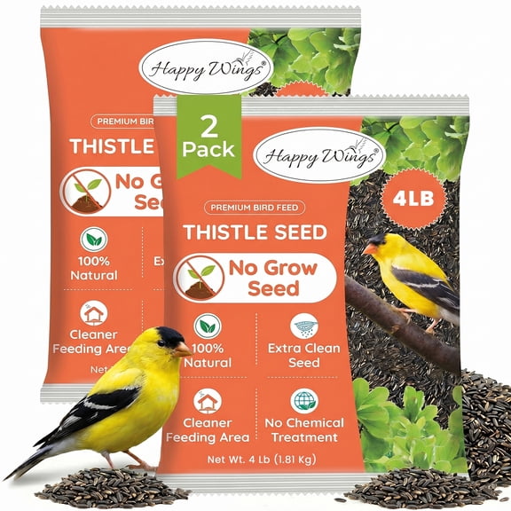 Happy Wings Thistle/Nyjer Seed, No Growth Wild Bird Feed and Seed, Dry, 4 lb. Bag, 2 Pack