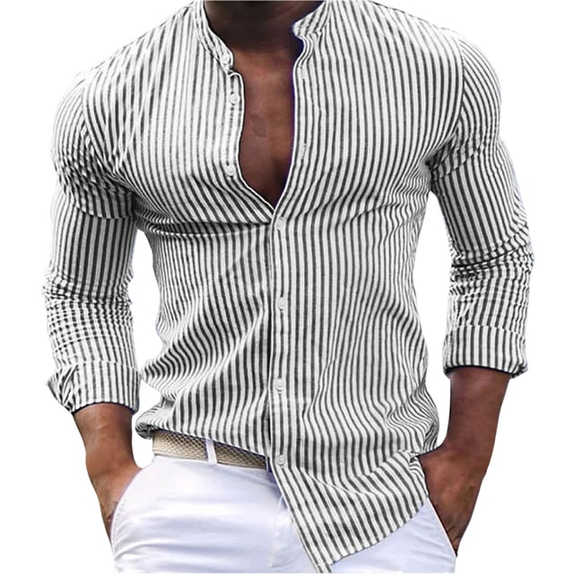 Blusa y camisa de manga larga con cuello alto para hombre, cárdigan informal de moda con botones estampados, blusa de manga larga con cuello alto, camisa para hombre, tops de poliéster