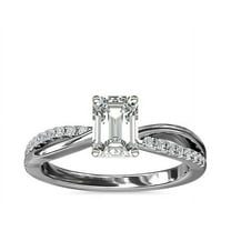 0.65 Carat Brilliant Emerald Cut Natural Diamond Elegant Solitaire with Accents Wedding Ring for her in Solid 14K White Gold Size 9.5