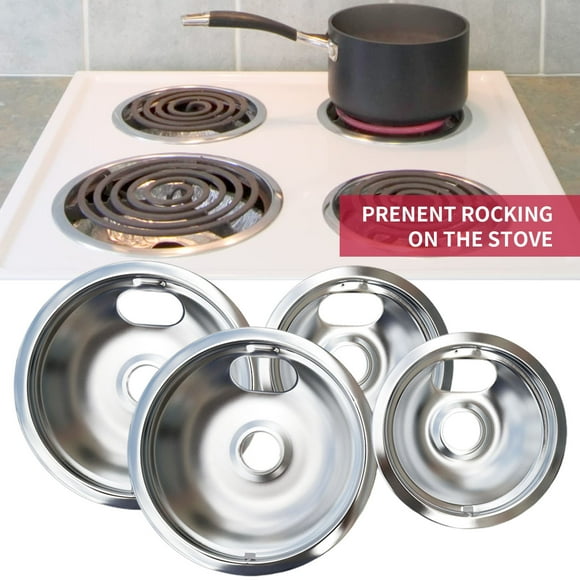 Hicess 4Pcs 6/8-Inch Cooktop Drip Pan Round Electric Stove Top Burner Chrome Filter Tray Holder Replacement Kitchen Supplies