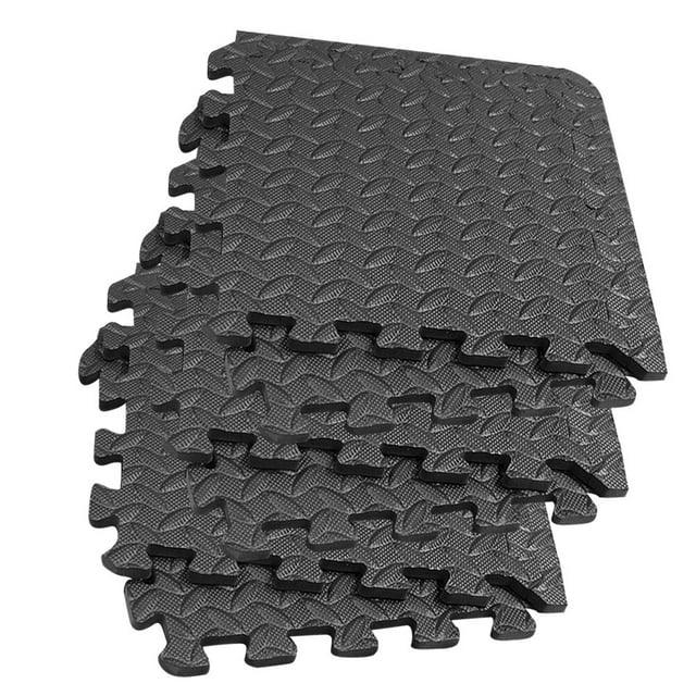 6 piezas de tapetes de suelo EVA con diseño de hojas, almohadillas de empalme, alfombras patchwork, acolchado grueso para gimnasio y sala de baile (negro)