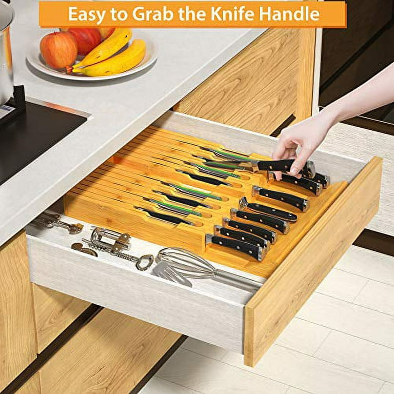 RedCall Kitchen Knife Holder for Drawer Solid Wood Universal Knife Block  Without Knives,Bamboo home & chef Knife in-Drawer Organizer Insert,Premium