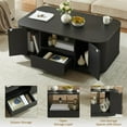 thumbnail image 4 of 46.5" Coffee Table with Storage, Fluted Modern Coffee Table with Door & Drawer, Mid Century Large Center Table for Living Room, Office, Apartment, Black, 4 of 8