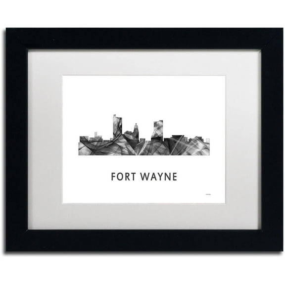 Trademark Fine Art 'Fort Wayne Indiana Skyline WB-BW' Canvas Art by Marlene Watson, White Matte, Black Frame