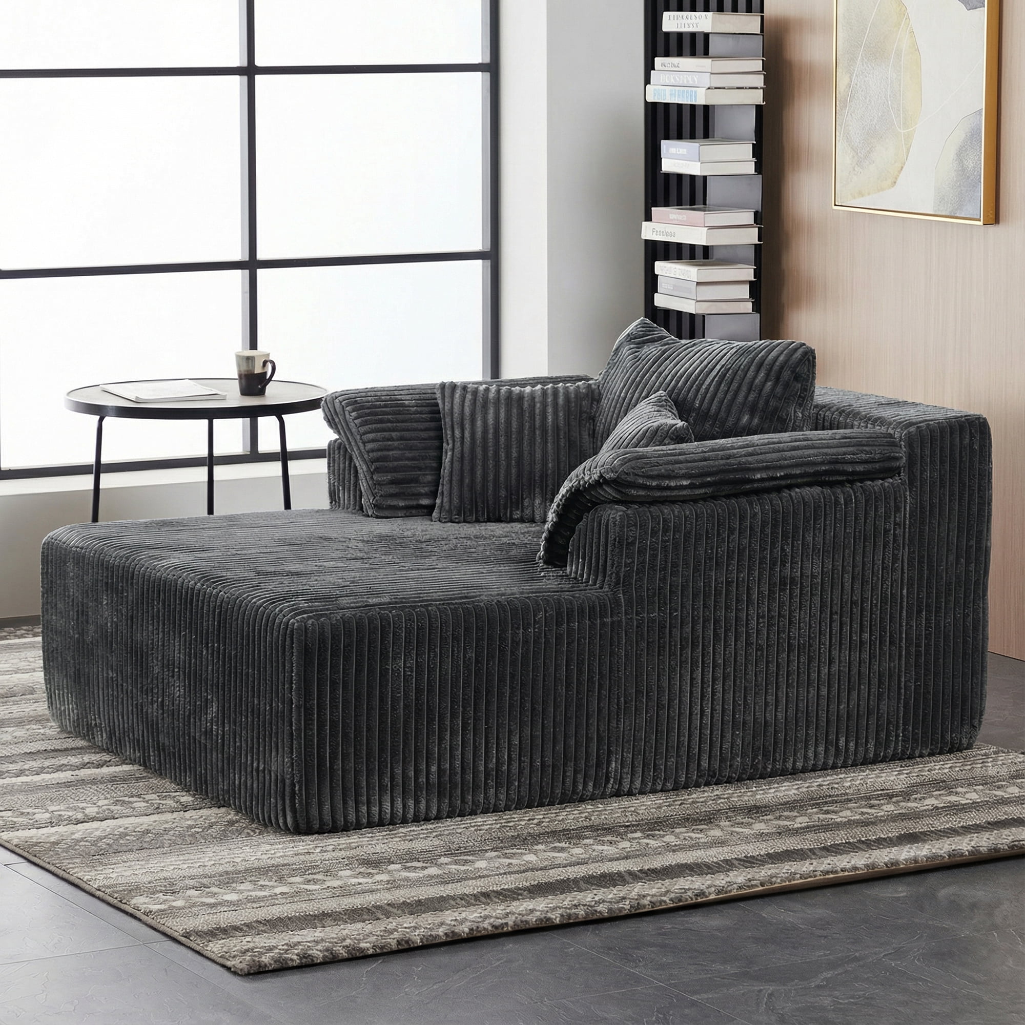 Leumius Oversized Chaise Lounge Chair Indoor,Corduroy Upholstered Boneless Sofa Bed,Modern Deep Seat Cloud Sofa Couch with Back Cushion and Pillows for Living Room, No Assembly Required,Antique Gray