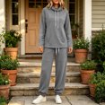 thumbnail image 6 of Women's Two-piece High Neck Sports Suit Long Sleeved Drawstring and Jogging Pants Casual with Pocket Set, 6 of 9