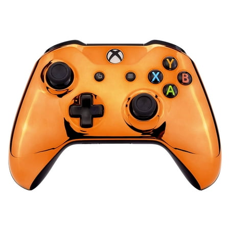 eXtremeRate Chrome Orange Edition Front Housing Shell for Xbox One Wireless Controller Model 1708, Replacement Custom Faceplate Cover for Xbox One S & Xbox One X Controller - Controller NOT Included