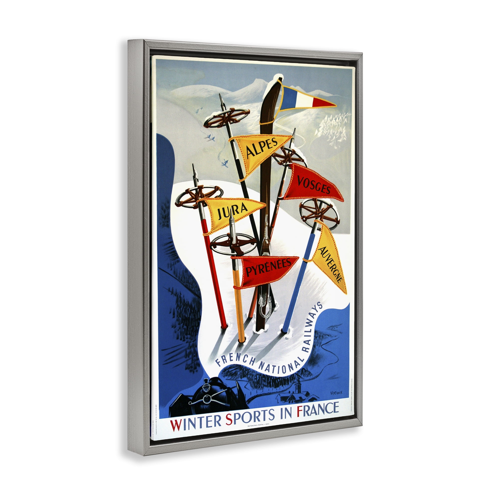Stupell Industries Winter Sports In France Gray Framed Floater Canvas Wall Art, design by Vintage Posters