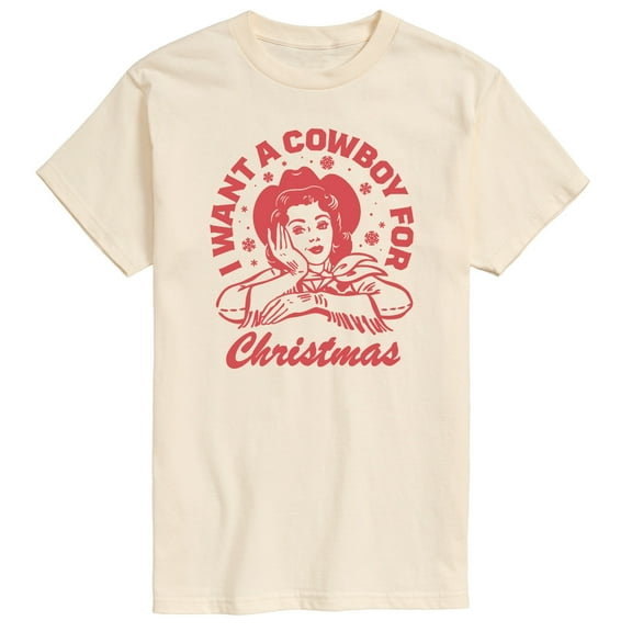 Instant Message - I Want A Cowboy For Christmas - Men's Short Sleeve Graphic T-Shirt