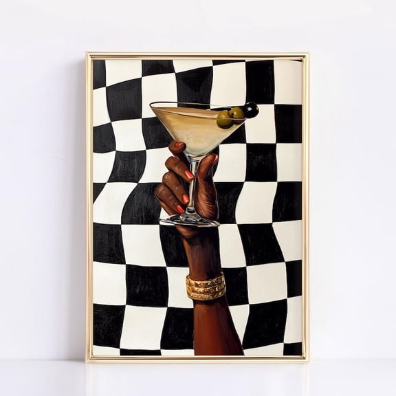 Kna Prints - 1 Pc Poster Retro Martini Painting, Black Girl Bar Cart Art, Cool Apartment Wall Art, Trendy Cocktail Wall Art, Retro Living Room Wall Decor, Eclectic, UNFRAMED-8x12