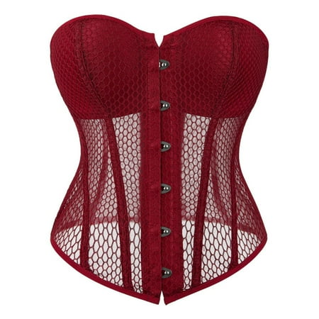 Rigardu shapers for women Womens Waist Trainer Cincher Heavy Duty Steel Boned Underbust Waspie Mesh Corset shaperx bodysuit Red + L