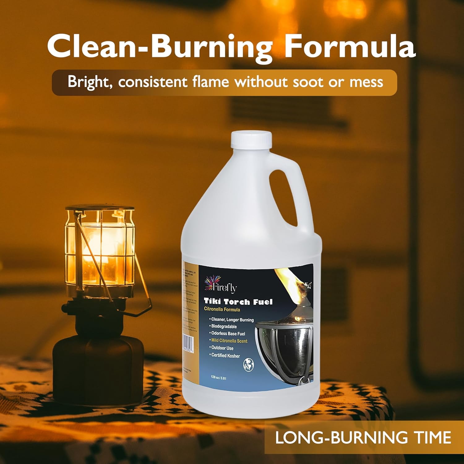 Firefly Fuel Tiki Torch Fuel with Citronella Oil, Eco-Friendly, Long Burn, Less Smoke, 1 Gallon