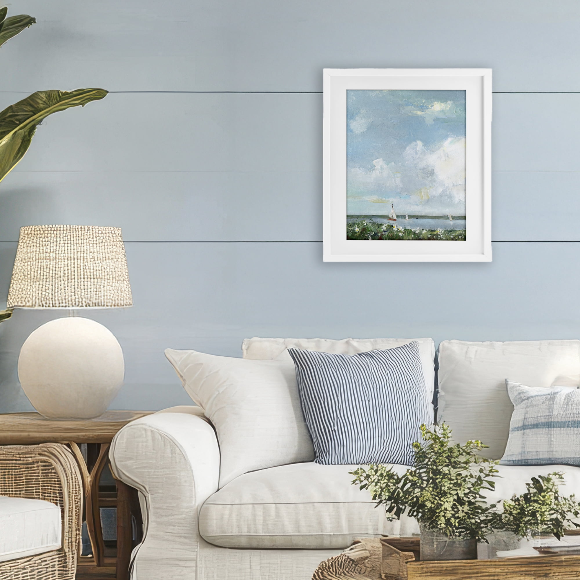 Stupell Industries Seaside Sailing Under Clouds White Framed Print Under Glass, design by Sally Swatland
