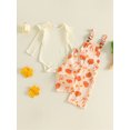 thumbnail image 2 of RUINIXCW Baby Girl Halloween Outfit Ribbed Long Sleeve Romper and Bow Pumpkin Floral Print Overalls 2 Pcs Set, 2 of 9