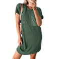 thumbnail image 5 of Laqbezok Ribbed Knit Pocket Dress, Casual Textured Vertical Short Sleeve Stripe Mini Dress, Slimming Round Neck Summer T-Shirt Dress, Solid Color Tunic Sun Dress, 5 of 7