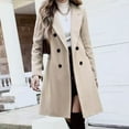thumbnail image 5 of Stichou Womens Long Double Breasted Coats Lapel Collar Pea Coat Winter Slim Fit Jackets Trench Coat Outwear Beige S, 5 of 7