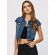 thumbnail image 2 of Chaqueta de mezclilla de verano para mujer Chaquetas de mezclilla recortadas de manga corta con botones Azul XS, 2 of 5