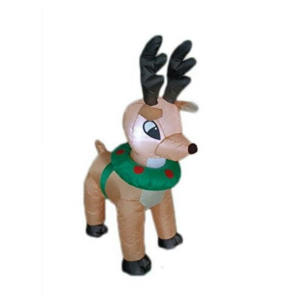 BZB Goods 4 Foot Tall Lighted Christmas Inflatable Reindeer Moose Deer with Wreath LED Lights Outdoor Indoor Holiday Decoration, Large Lawn Home Garden Party Favor Lighted Yard Blowup Decor