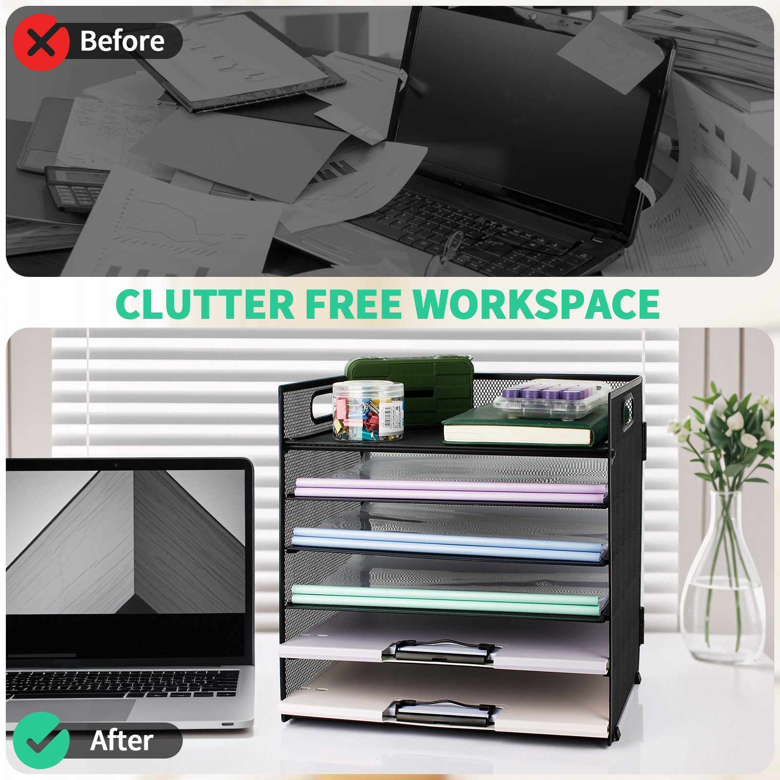PHANCIR 6-Tier Metal Mesh Desk Organizer with Handle photo 2