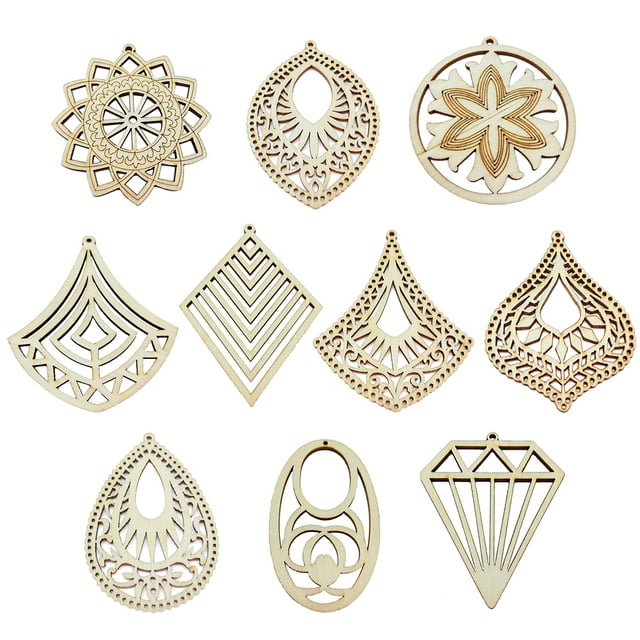 Coofit 40PCS Wood Cutout Hollow Geometric DIY Jewelry Making Pendant Earring Charm