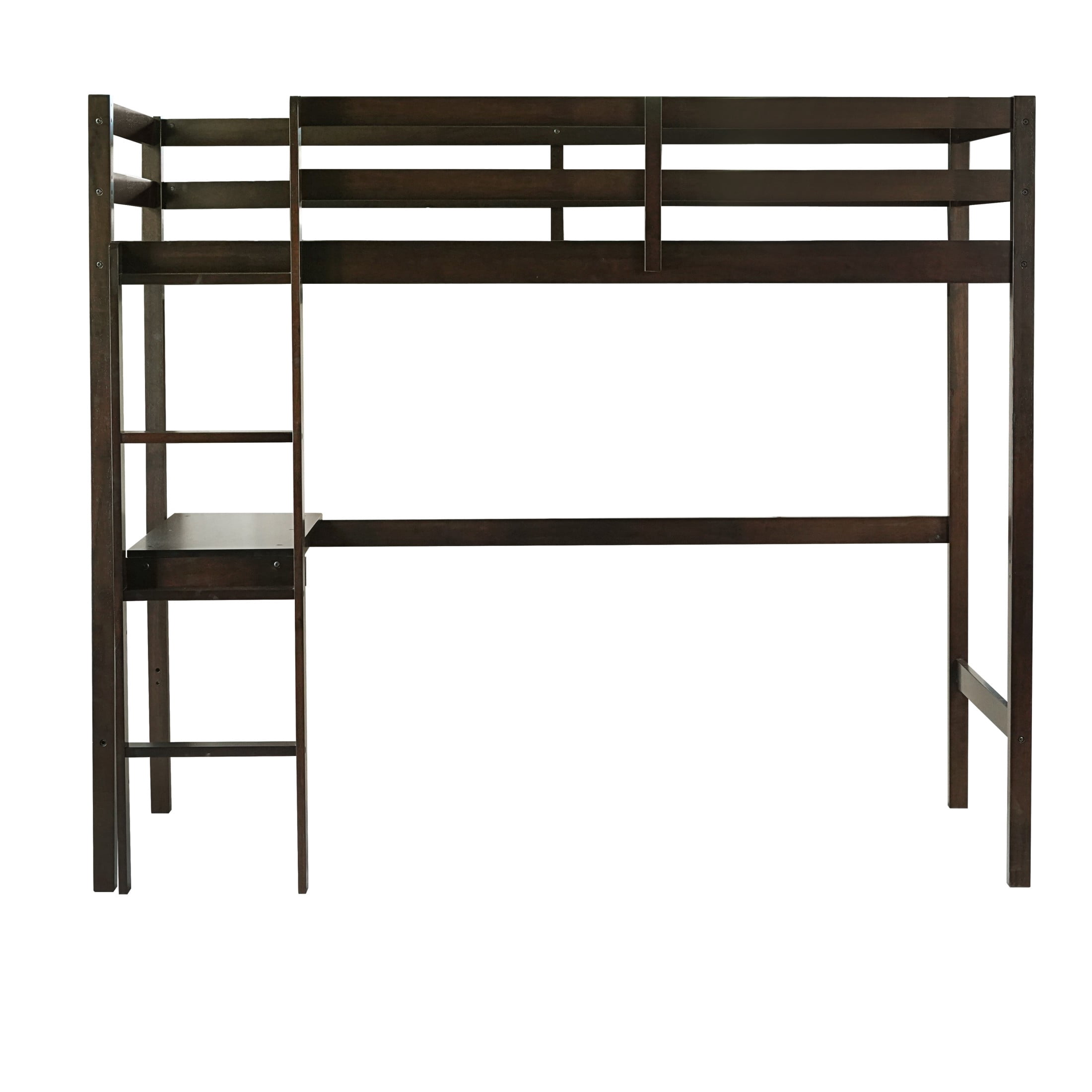 Noble House Aven Twin High Loft Bed with Built-in Desk and Ladder, Rubber Wood Loft Bed, Safety Guardrail, Espresso