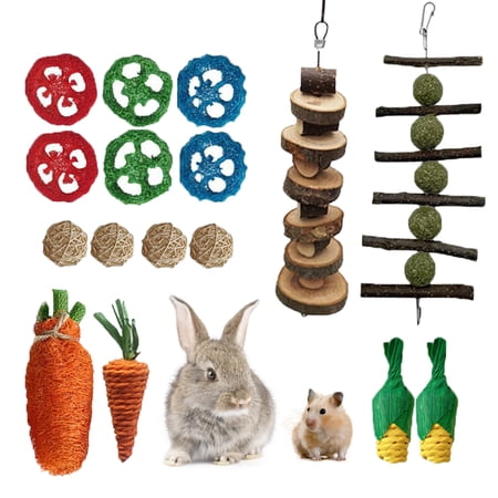WLGJL 16 PCS Bunny Chew Toys for Teeth, Natural Rabbit Toys Apple Wood Grass timothy Sticks Chew and Treat for Guinea Pigs Hamster Chinchillas