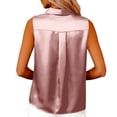 thumbnail image 3 of Womens Satin Dressy Blouses, Tank Tops for Women Business Casual Solid Color Lapel Button Down Sleeveless Shirts Vests, 3 of 5