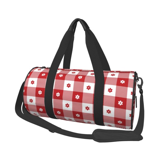 Balery Red Plaid Daisy Bolsa de Gimnasio para Mujeres y Hombres, Bolsa de Viaje Impermeable, Bolsa de Fin de Semana con Compartimento para Zapatos y Bolsillo Húmedo
