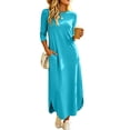 thumbnail image 3 of HBGVBA Casual Maxi Dresses for Women T Shirt Dress 3/4 Sleeve Crewneck Side Slit Pocket Loose Soft Stretchy Dress, 3 of 6