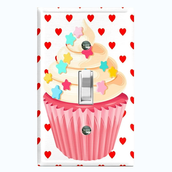 Metal Light Switch Plate Cover Red Sprinkle Star Cupcake Heart Wallpaper CAK032