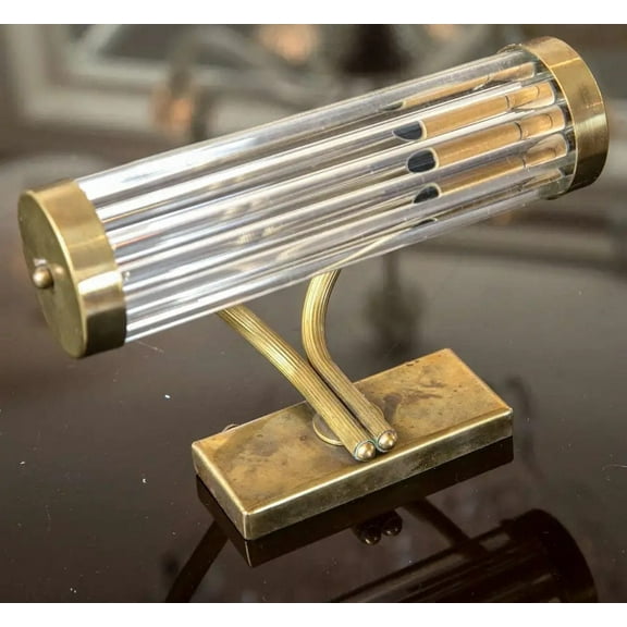 Mid-Century Modern Charming Mini Brass Curved Arm & Glass Rod Picture Wall Light