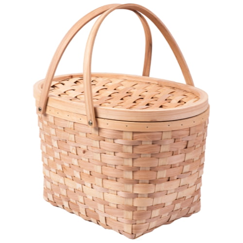 New Vintiquewise Large Woodchip Picnic Basket with White Lining and Wooden Lid 
