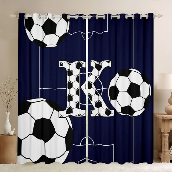 Erosebridal Kid Soccer Initial K Black Out Curtains, Football Lover Curtains Pack of 2 (42x63 Each)