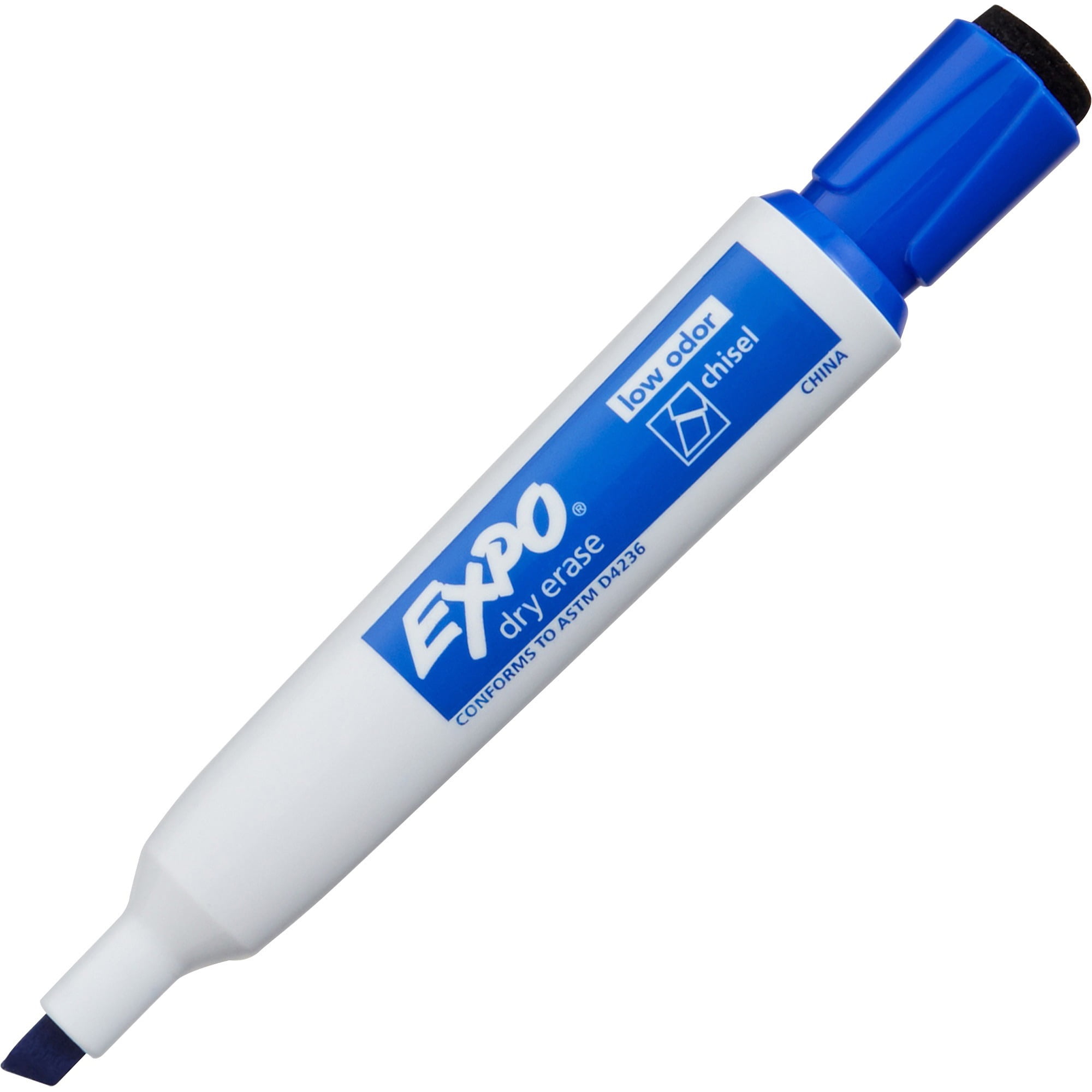 expo dry erase marker with eraser, chisel tip, blue, 12count