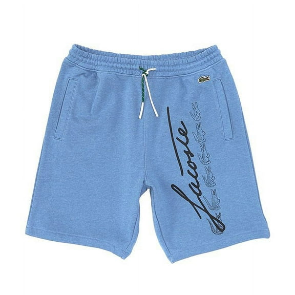 Lacoste Men's Signature Print Cotton Fleece Shorts Blue Chine/Black gh2640-hg3