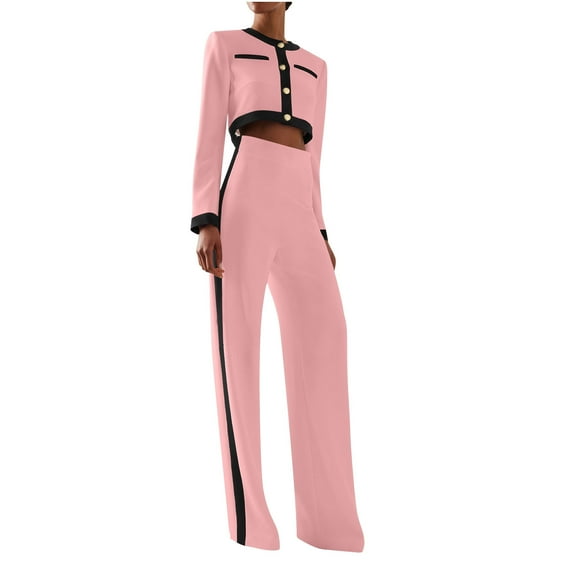 Bixock Women Fall and Winter Outfit Set,Women Two-piece Set,Women Solid Color Color Block Blazer and Trousers Office Wear Set