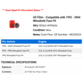 thumbnail image 2 of Oil Filter - Compatible with 1992 - 2004 Mitsubishi Fuso FE 1993 1994 1995 1996 1997 1998 1999 2000 2001 2002 2003, 2 of 2