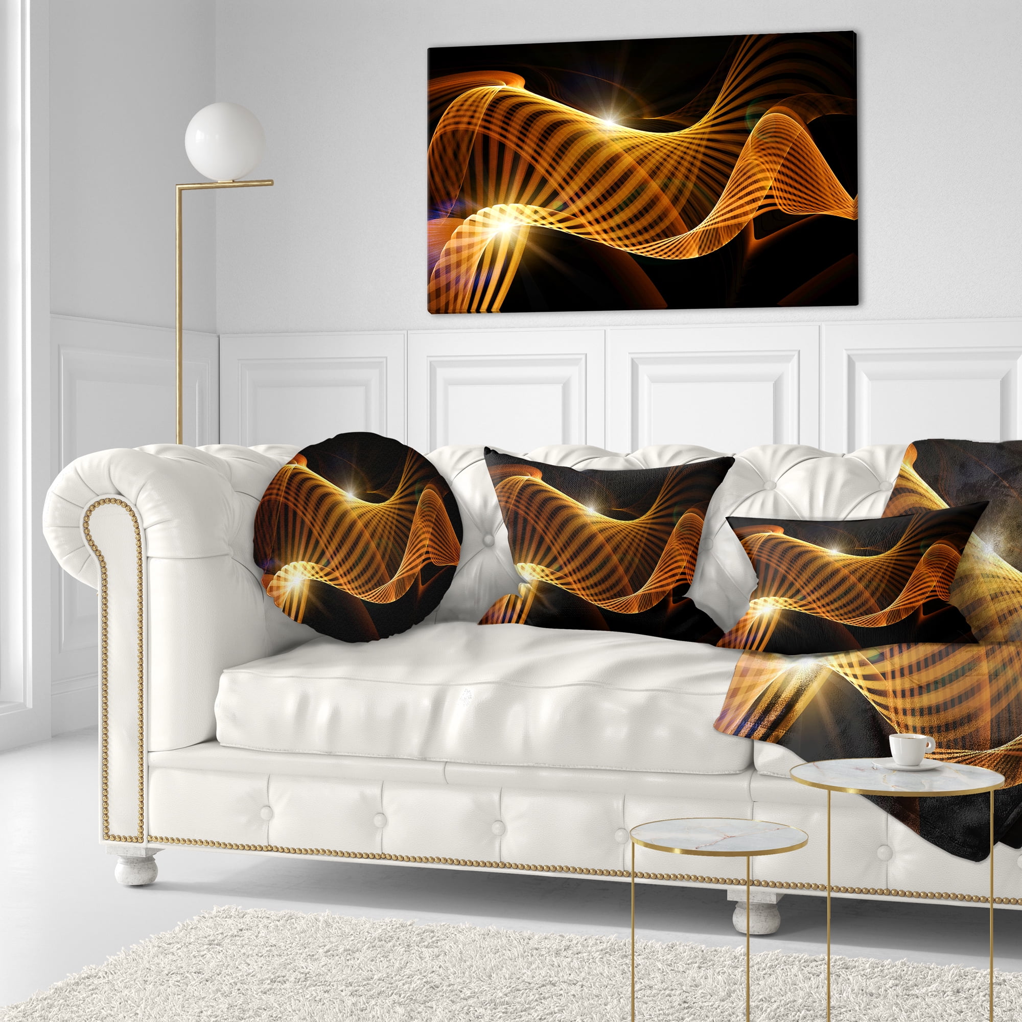 Designart Yellow 3d Shaped Fractal Design - Contemporary Abstract Throw Pillow - 12x20