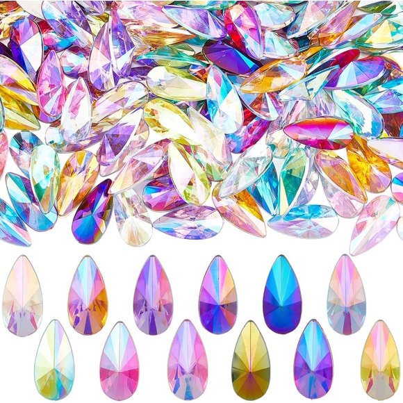 1 Box 192Pcs 12 Colors Assorted Cabochons Flat Colorful Cabochons Small Acrylic Teardrop Flatback Water Drop No Hole Plastic Rhinestones for Crafting Costumes Crafts Clothes DIY Decor